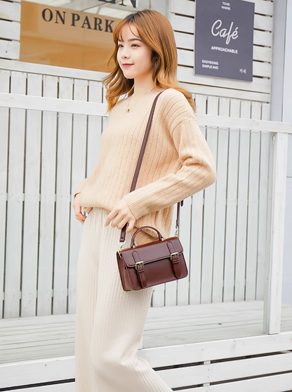 Leather Look Satchel Bag With Strap