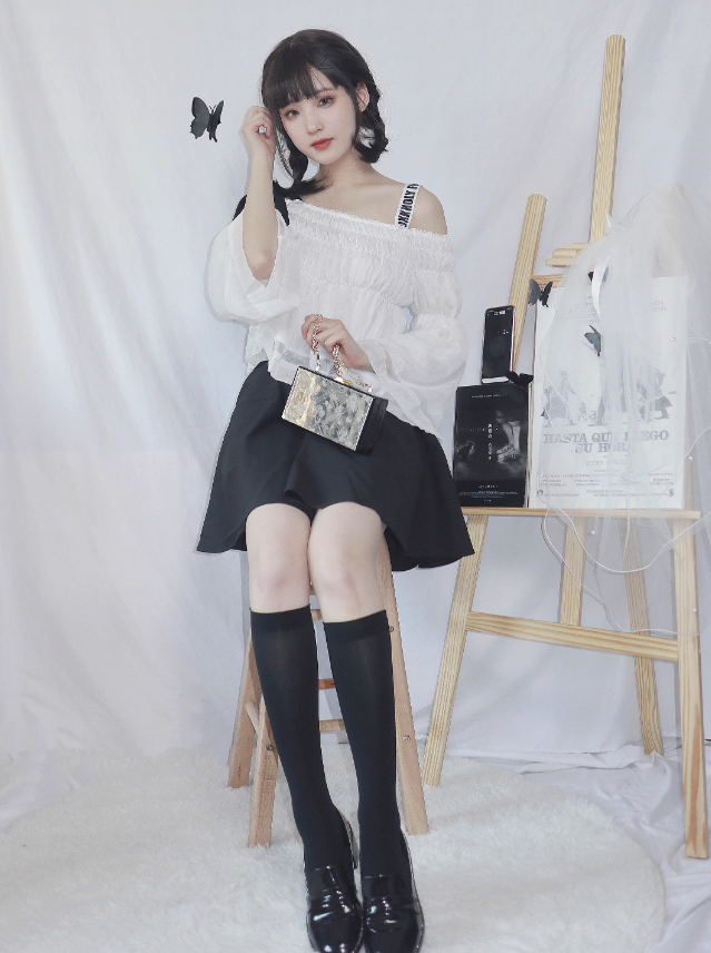 Off Shoulder Logo & Bow Gathered Top + Logo Lace Up Skirt