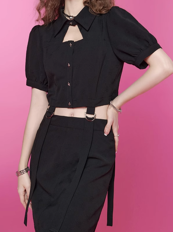 Bubble Sleeve Top + Tight Skirt