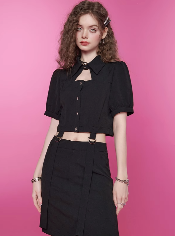 Bubble Sleeve Top + Tight Skirt