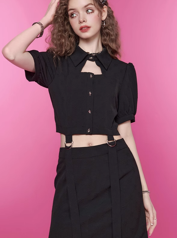 Bubble Sleeve Top + Tight Skirt