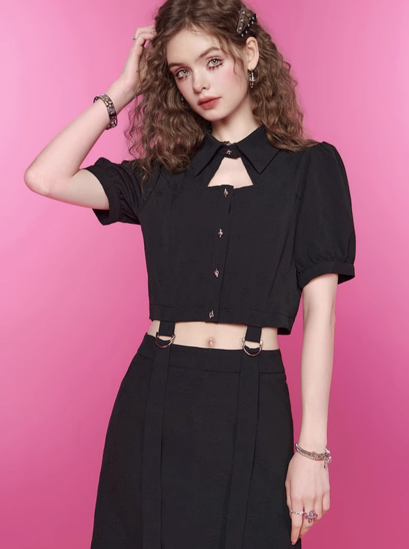 Bubble Sleeve Top + Tight Skirt