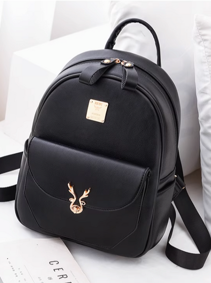 Reindeer Motif Leather-look Logo Plate Backpack