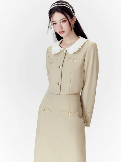 Doll Collar Short Jacket + Long Skirt