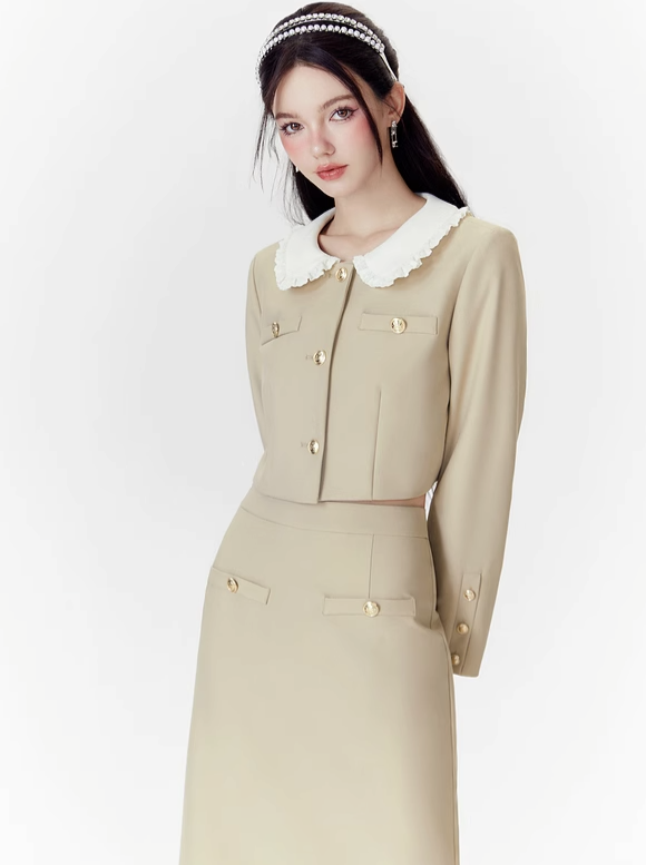 Doll Collar Short Jacket + Long Skirt