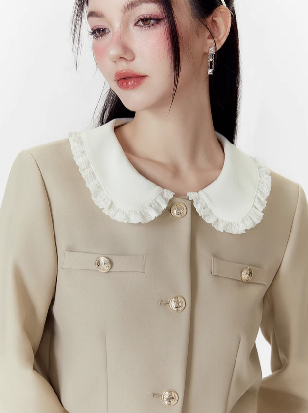 Doll Collar Short Jacket + Long Skirt