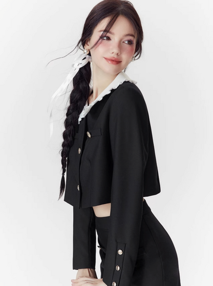 Doll Collar Short Jacket + Long Skirt