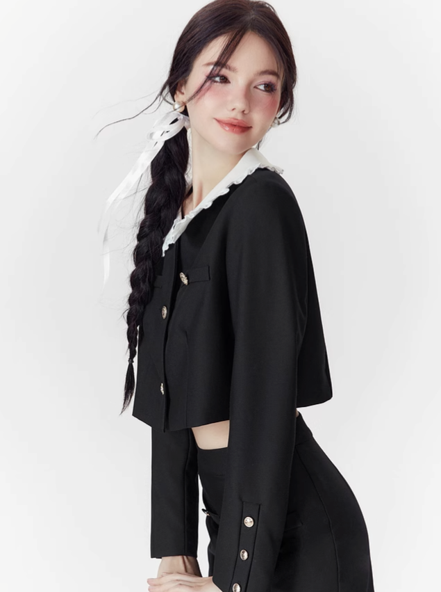 Doll Collar Short Jacket + Long Skirt