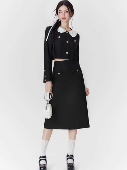 Doll Collar Short Jacket + Long Skirt