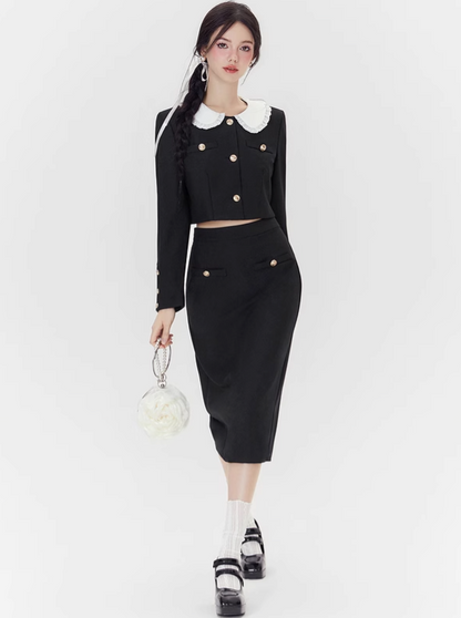 Doll Collar Short Jacket + Long Skirt