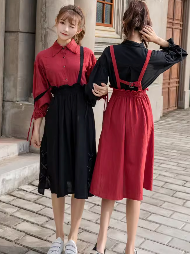 Ribbon Skirt Stand Collar Shirt Set