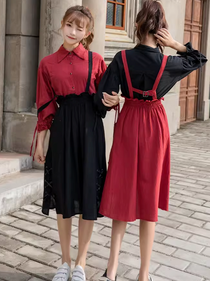 Ribbon Skirt Stand Collar Shirt Set