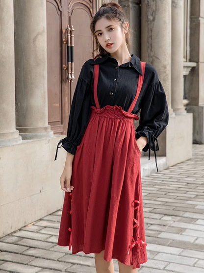 Ribbon Skirt Stand Collar Shirt Set