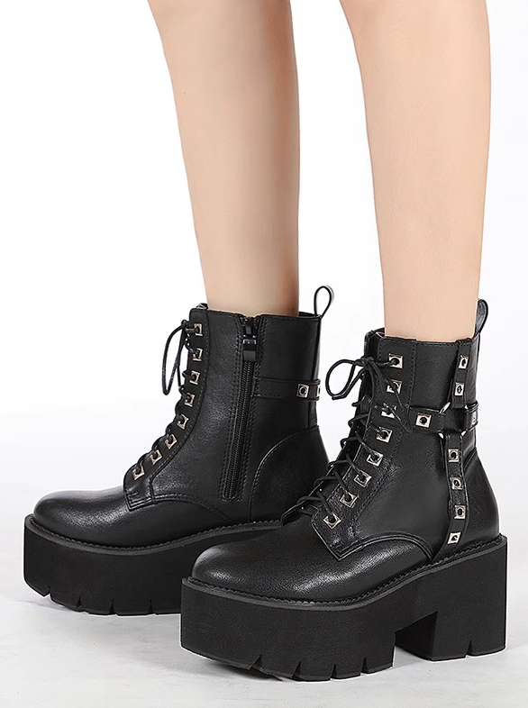 Punk Cross Belt Buckle Platform Martin Boots