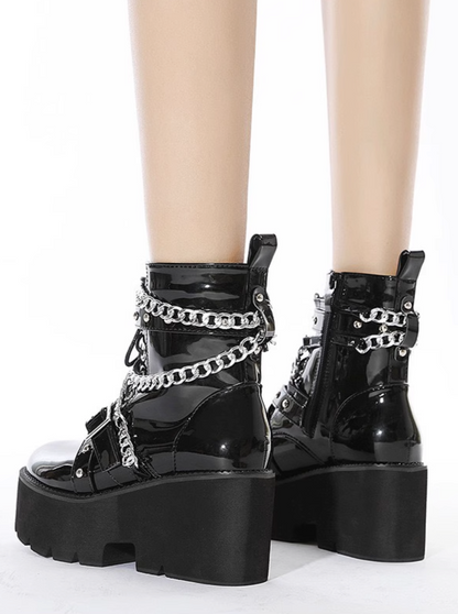 Punk Cross Metal Chain Short Boots