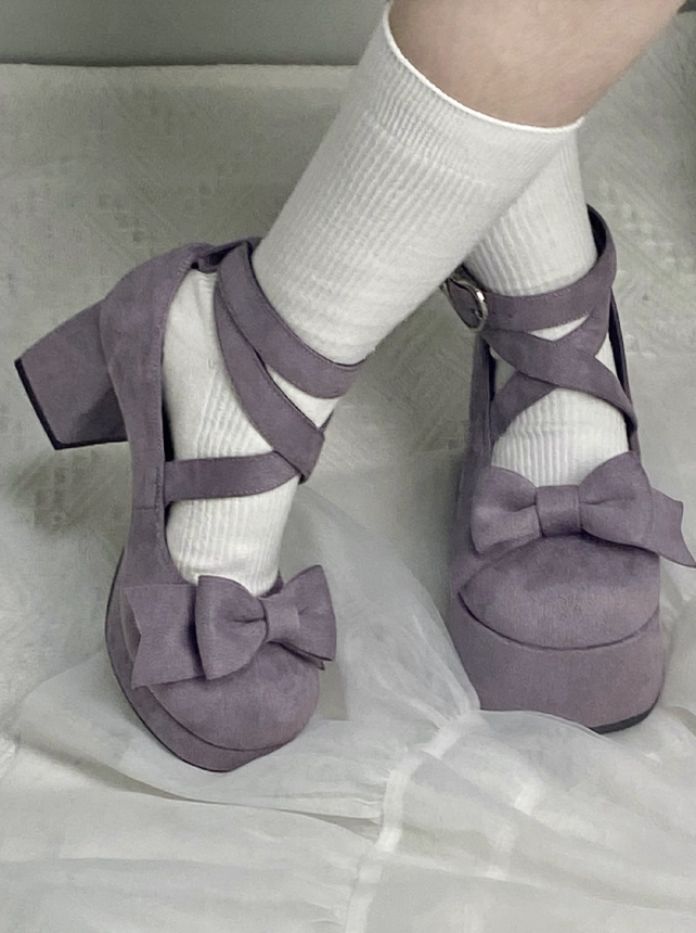 Ribbon Velvet Round Toe Low Shoes