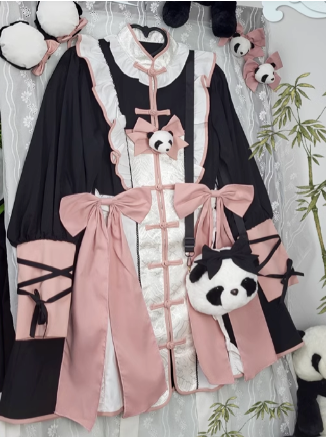 Chinese-style Red Panda Maid Lolita Dress + Accessories