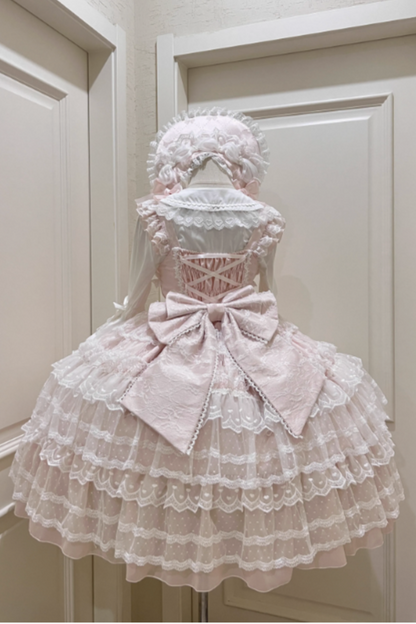 [pre-order] White Sugar Doll Princess Sleeve Suspender Dress Suit + Bonnet Hat