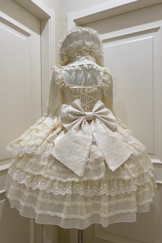 [pre-order] White Sugar Doll Princess Sleeve Suspender Dress Suit + Bonnet Hat