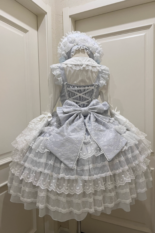 [pre-order] White Sugar Doll Princess Sleeve Suspender Dress Suit + Bonnet Hat