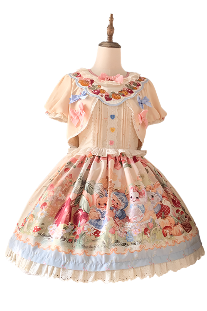 [pre-order] Carrot Print Layered Dress + Suspender Dress + Apron
