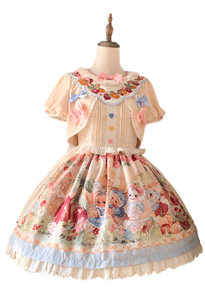 [pre-order] Carrot Print Layered Dress + Suspender Dress + Apron