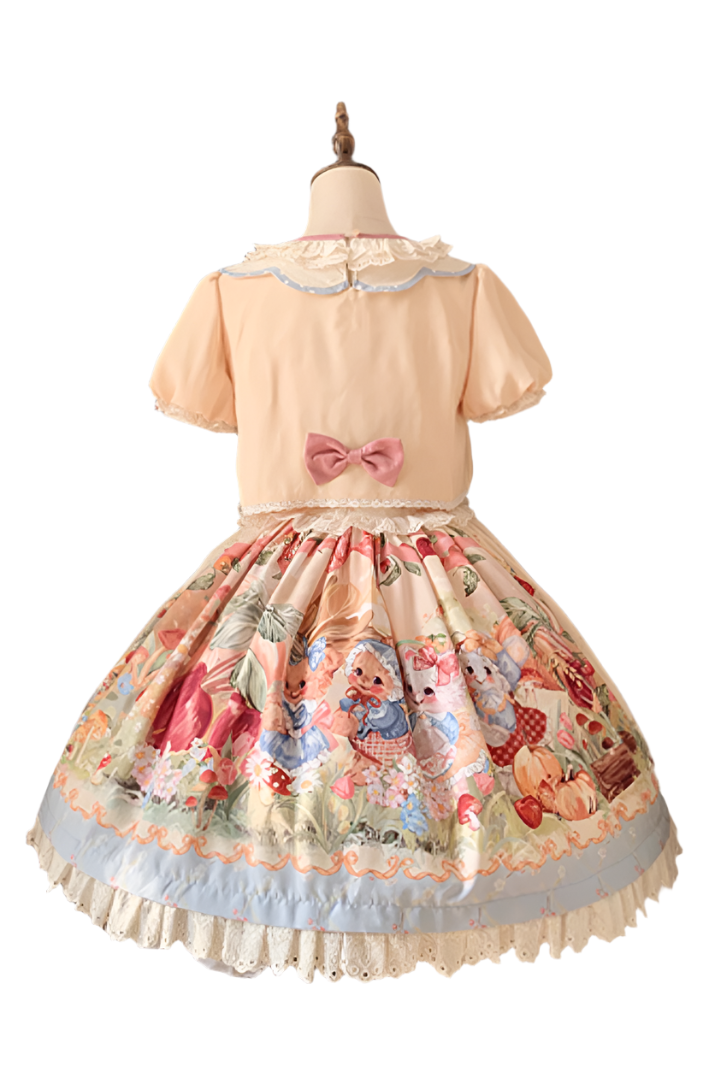 [pre-order] Carrot Print Layered Dress + Suspender Dress + Apron