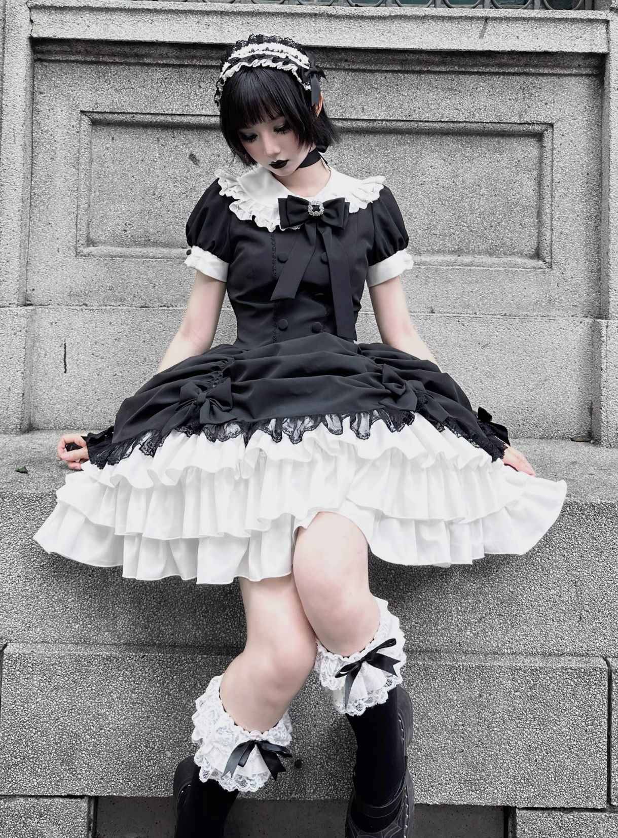 [limited Quantity] Gothic Dark Doll Lolita Black Ribbon Dress