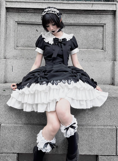 [limited Quantity] Gothic Dark Doll Lolita Black Ribbon Dress