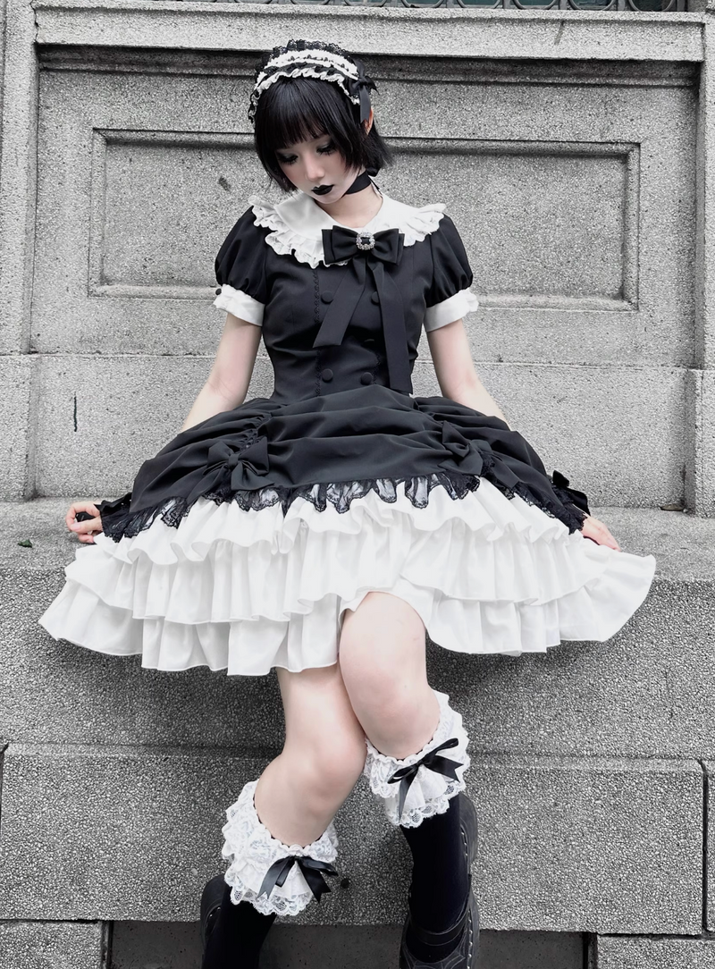 [limited Quantity] Gothic Dark Doll Lolita Black Ribbon Dress