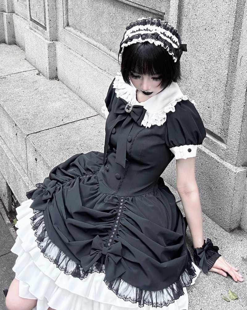 [limited Quantity] Gothic Dark Doll Lolita Black Ribbon Dress