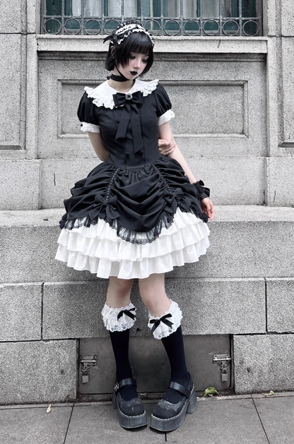 [limited Quantity] Gothic Dark Doll Lolita Black Ribbon Dress