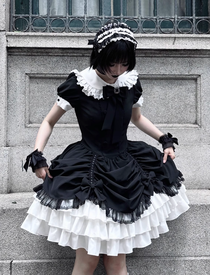 [limited Quantity] Gothic Dark Doll Lolita Black Ribbon Dress