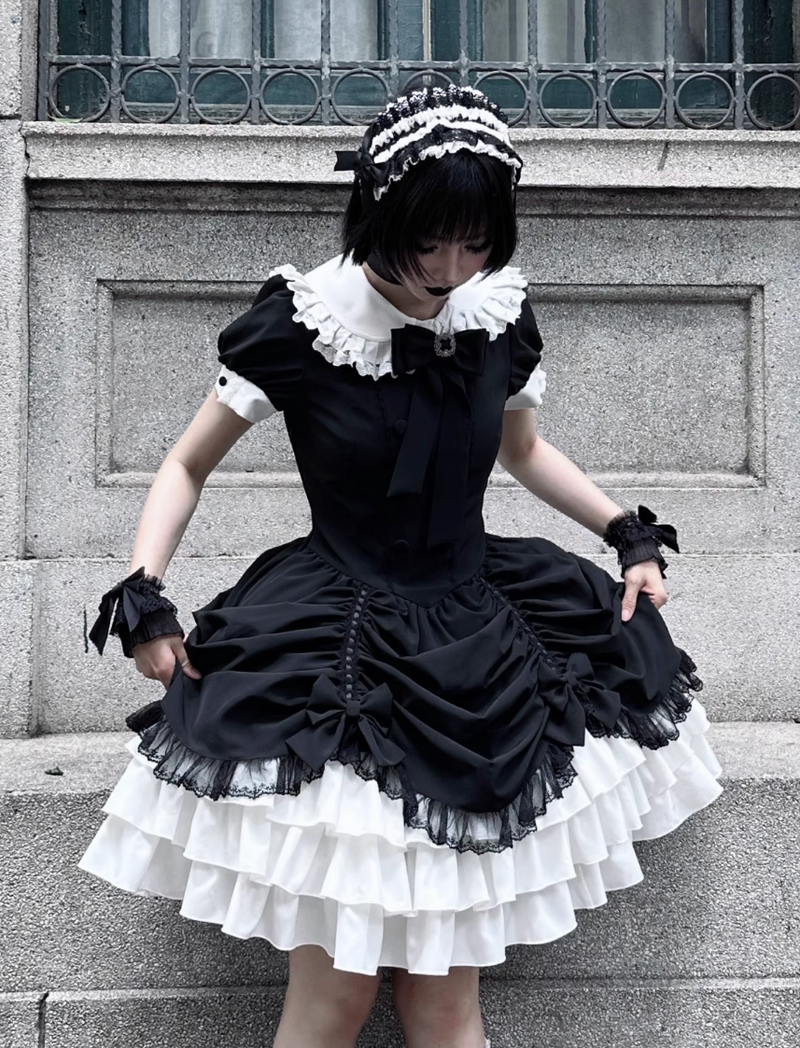 [limited Quantity] Gothic Dark Doll Lolita Black Ribbon Dress
