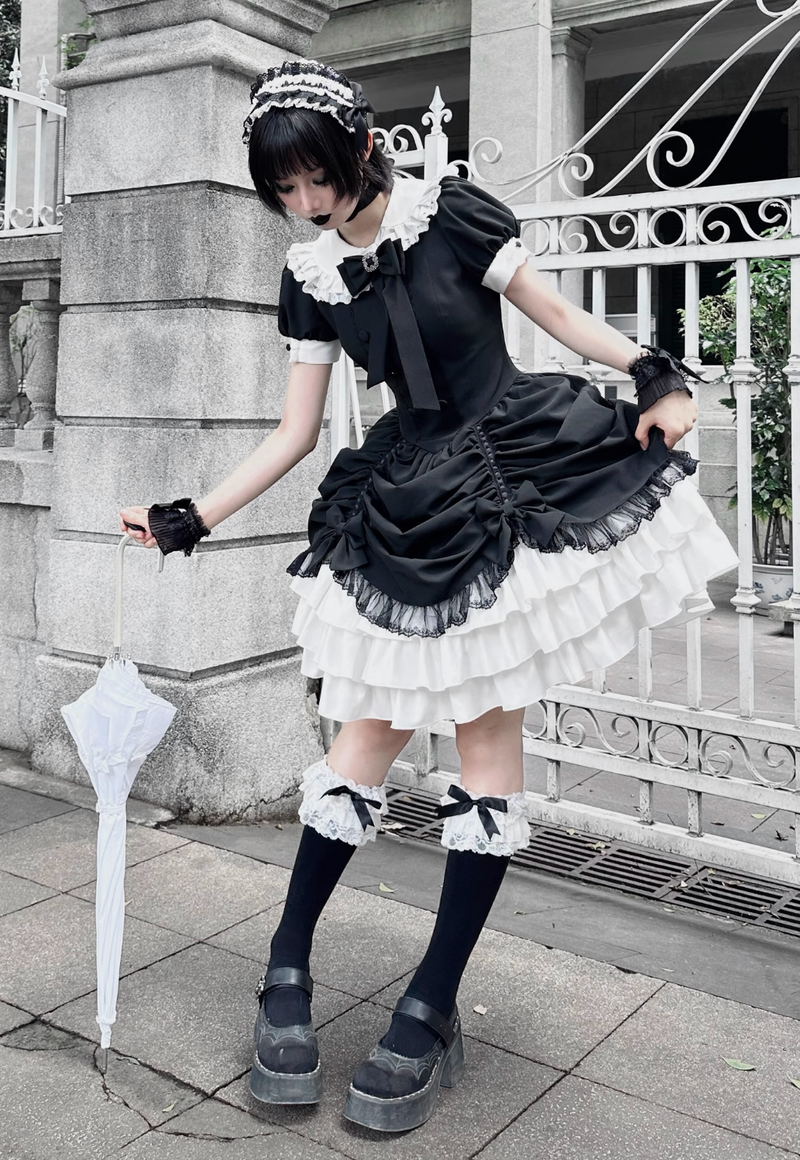 [limited Quantity] Gothic Dark Doll Lolita Black Ribbon Dress