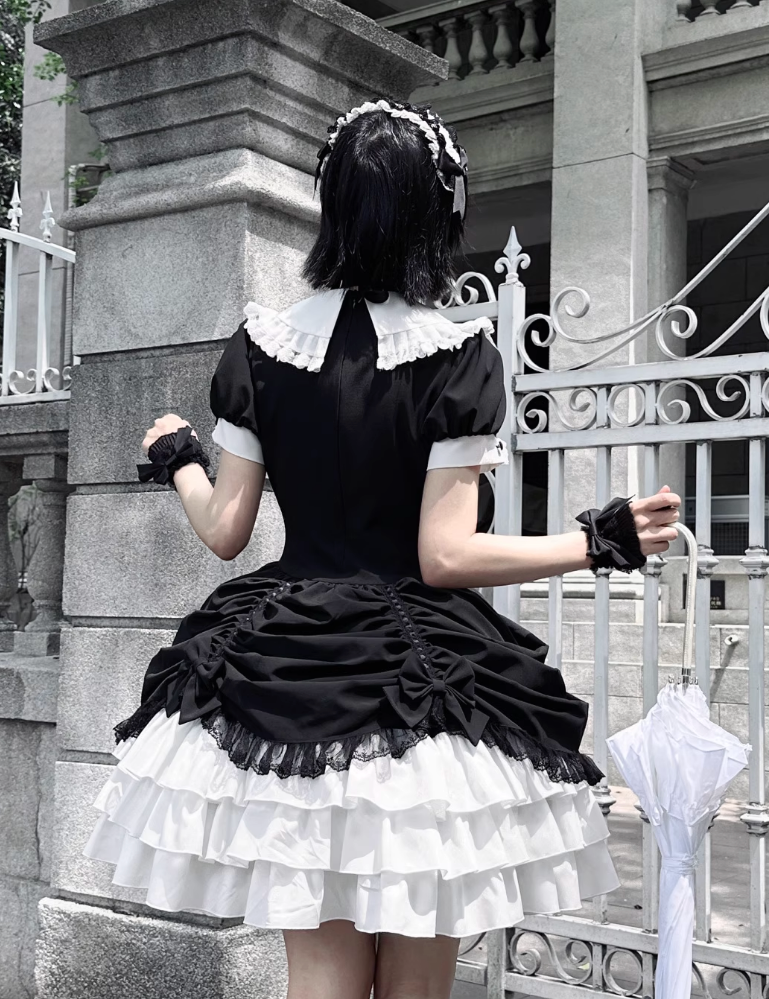 [limited Quantity] Gothic Dark Doll Lolita Black Ribbon Dress