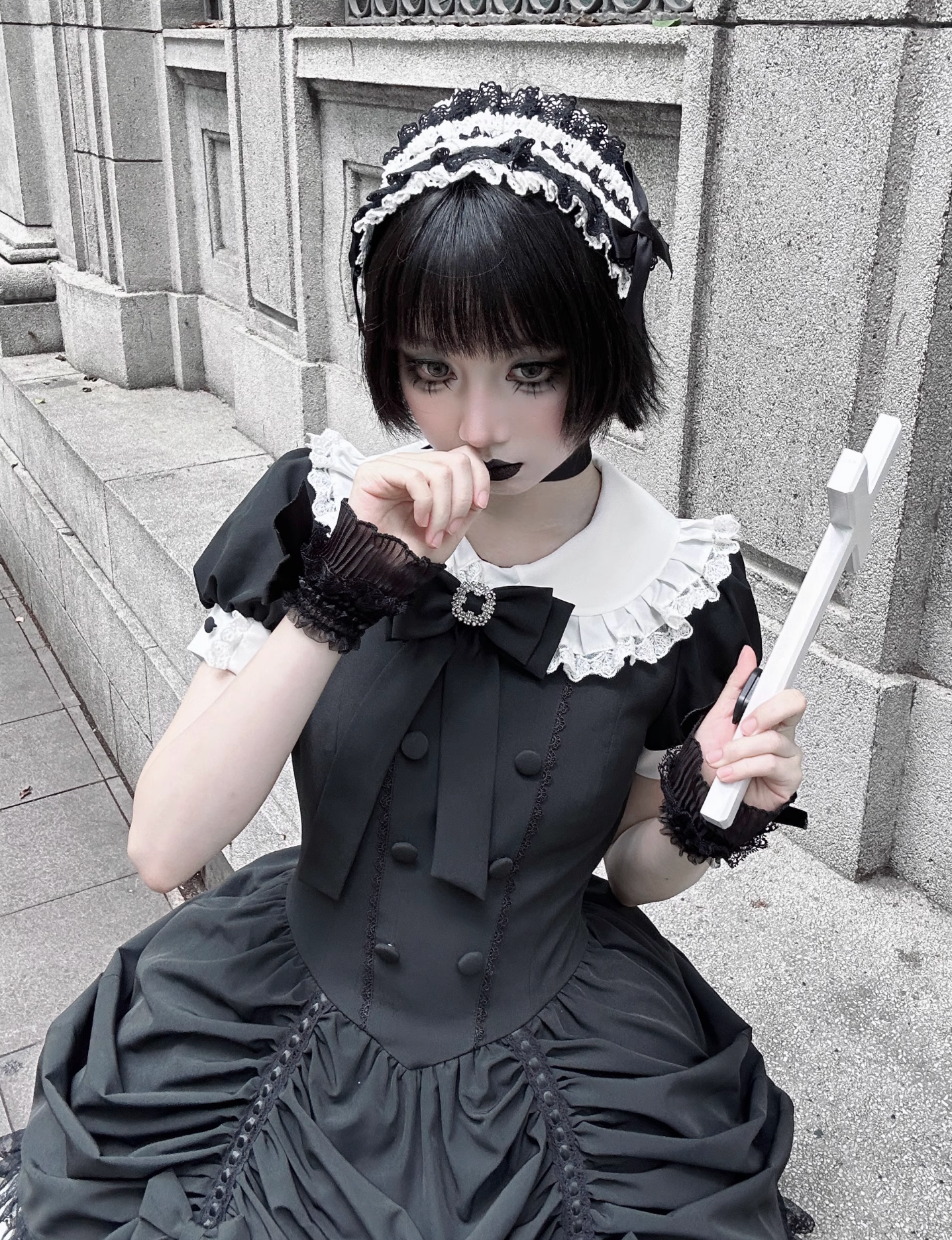 [limited Quantity] Gothic Dark Doll Lolita Black Ribbon Dress