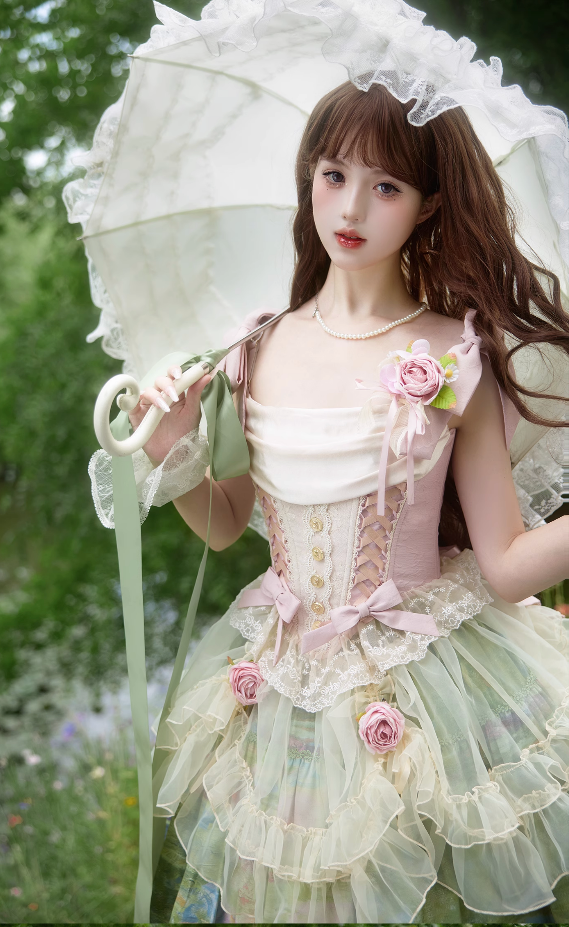 [pre-order Deadline: July 4] Monet Garden Oil Handle Classical Bustier Top + Skirt + Tulle Veil + Ribbon