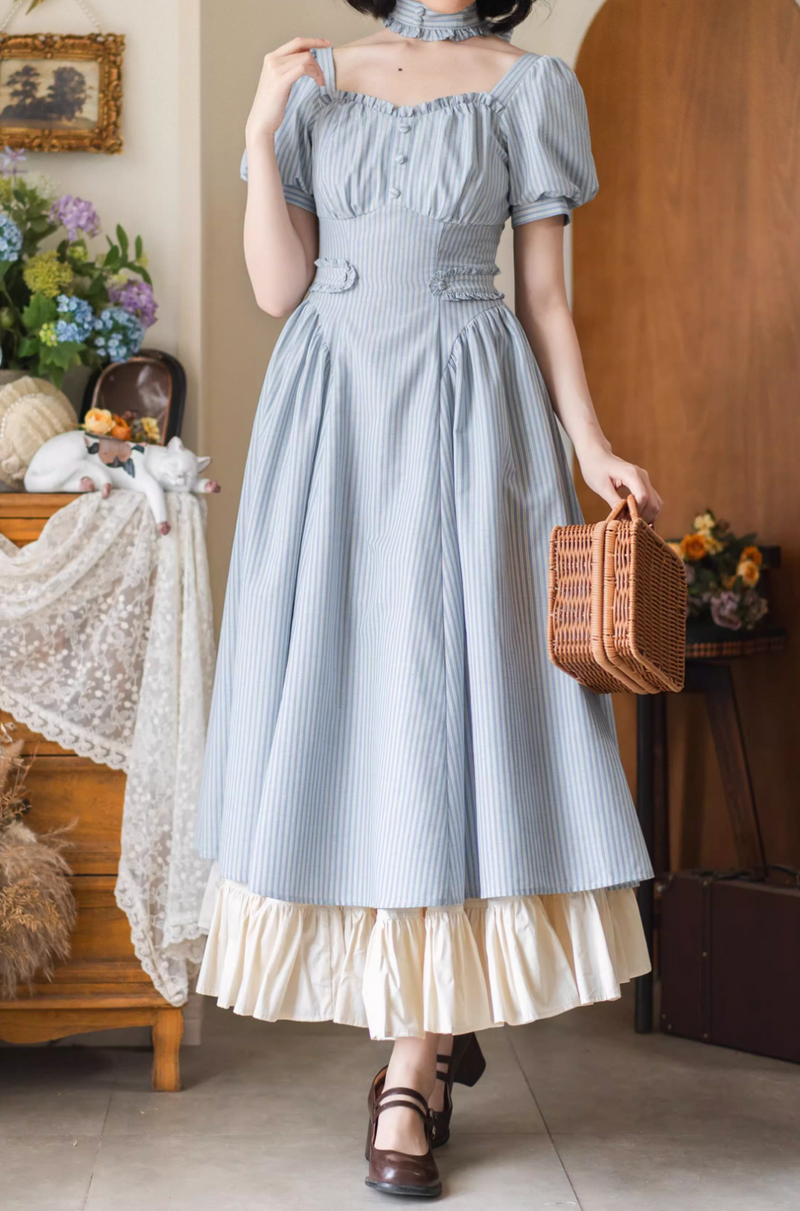 [pre-order] Retro French Classic Cotton & Linen Striped Dress
