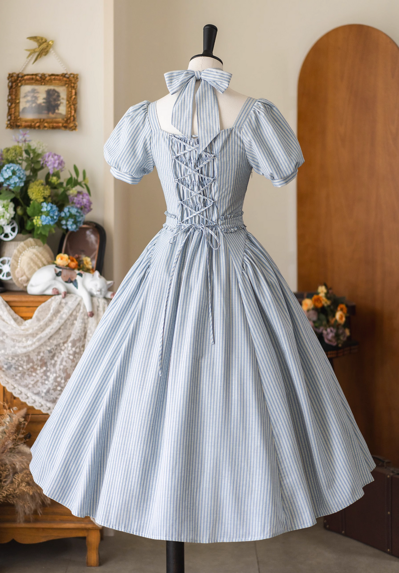 [pre-order] Retro French Classic Cotton & Linen Striped Dress
