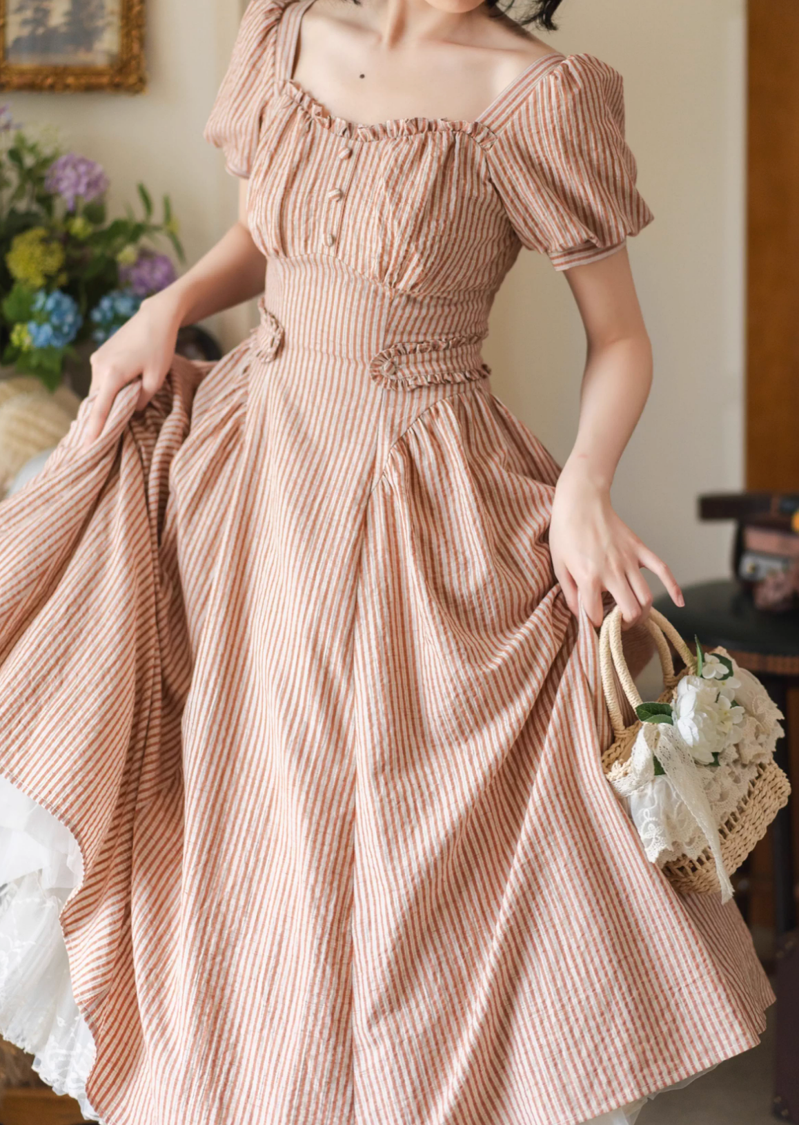 [pre-order] Retro French Classic Cotton & Linen Striped Dress