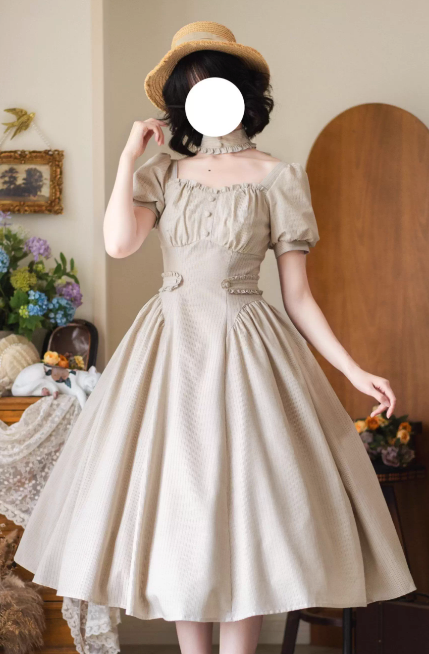 [pre-order] Retro French Classic Cotton & Linen Striped Dress