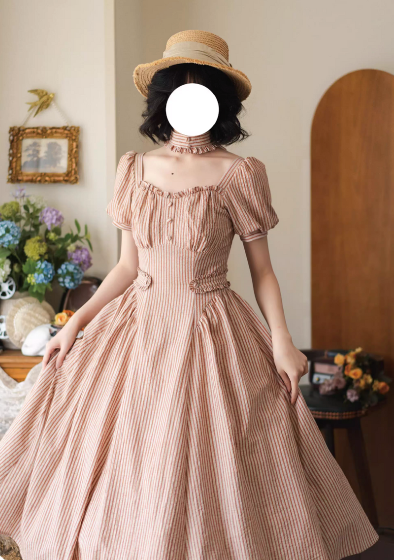 [pre-order] Retro French Classic Cotton & Linen Striped Dress