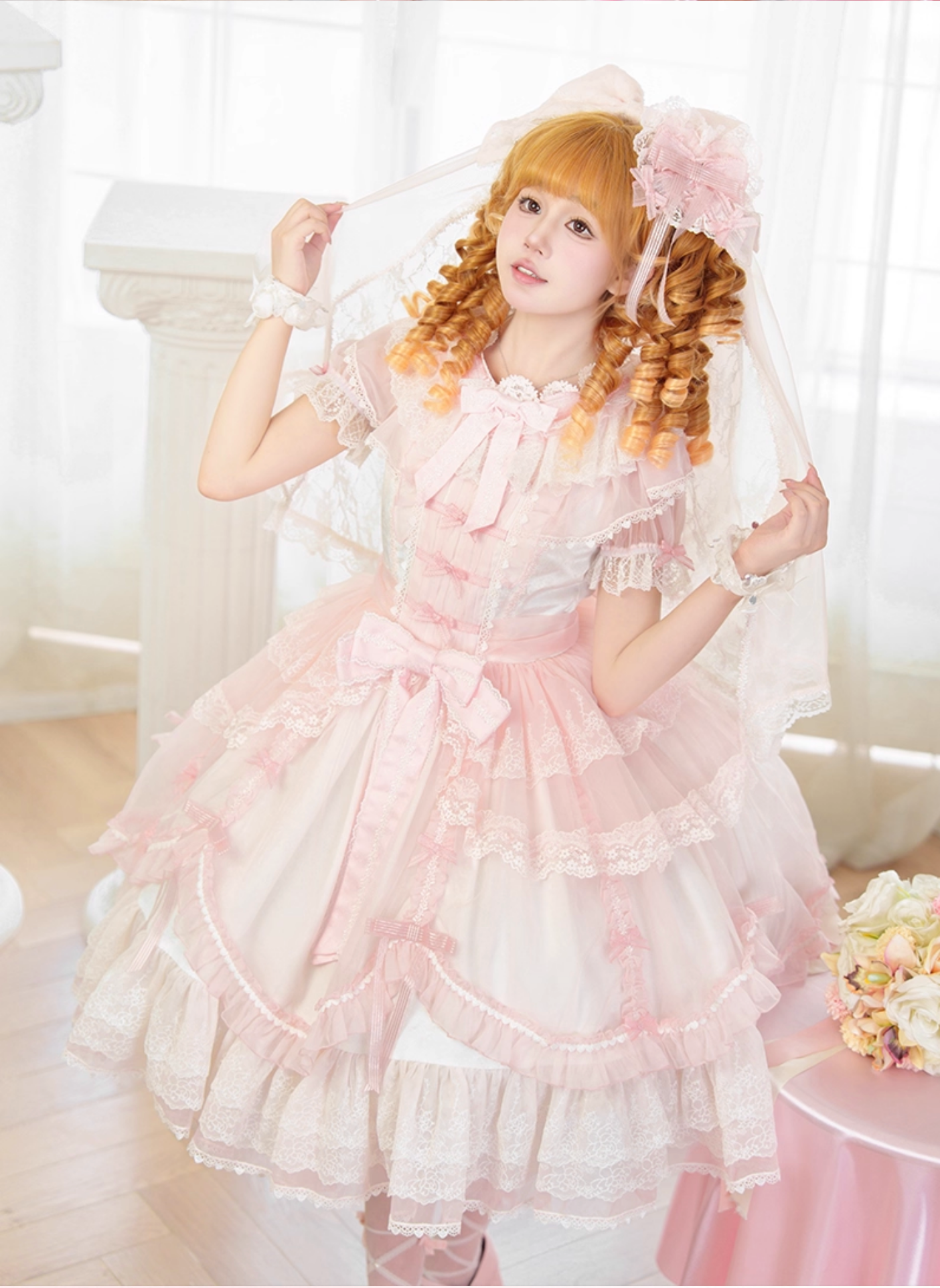 [pre-order] Candy Flavor Flower Lace Tulle Dress + Ribbon Veil
