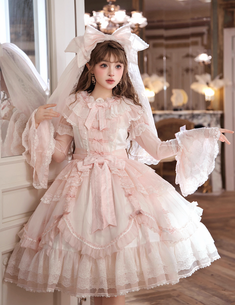 [pre-order] Candy Flavor Flower Lace Tulle Dress + Ribbon Veil