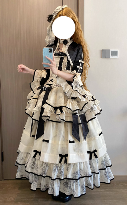 [pre-order] Brandy French Pearl Bustier Dress + Long Skirt + Black Jacquard Jacket + Complete Accessories