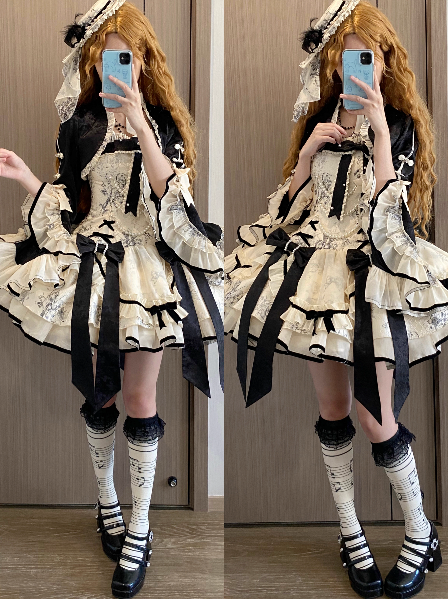 [pre-order] Brandy French Pearl Bustier Dress + Black Jacquard Jacket + Accessories