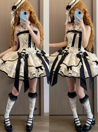 [pre-order] Brandy French Pearl Bustier Dress + Black Jacquard Jacket + Accessories