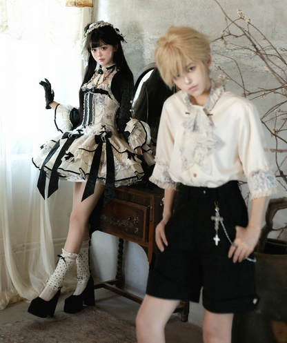 [pre-order] Brandy French Pearl Bustier Dress + Black Jacquard Jacket + Accessories