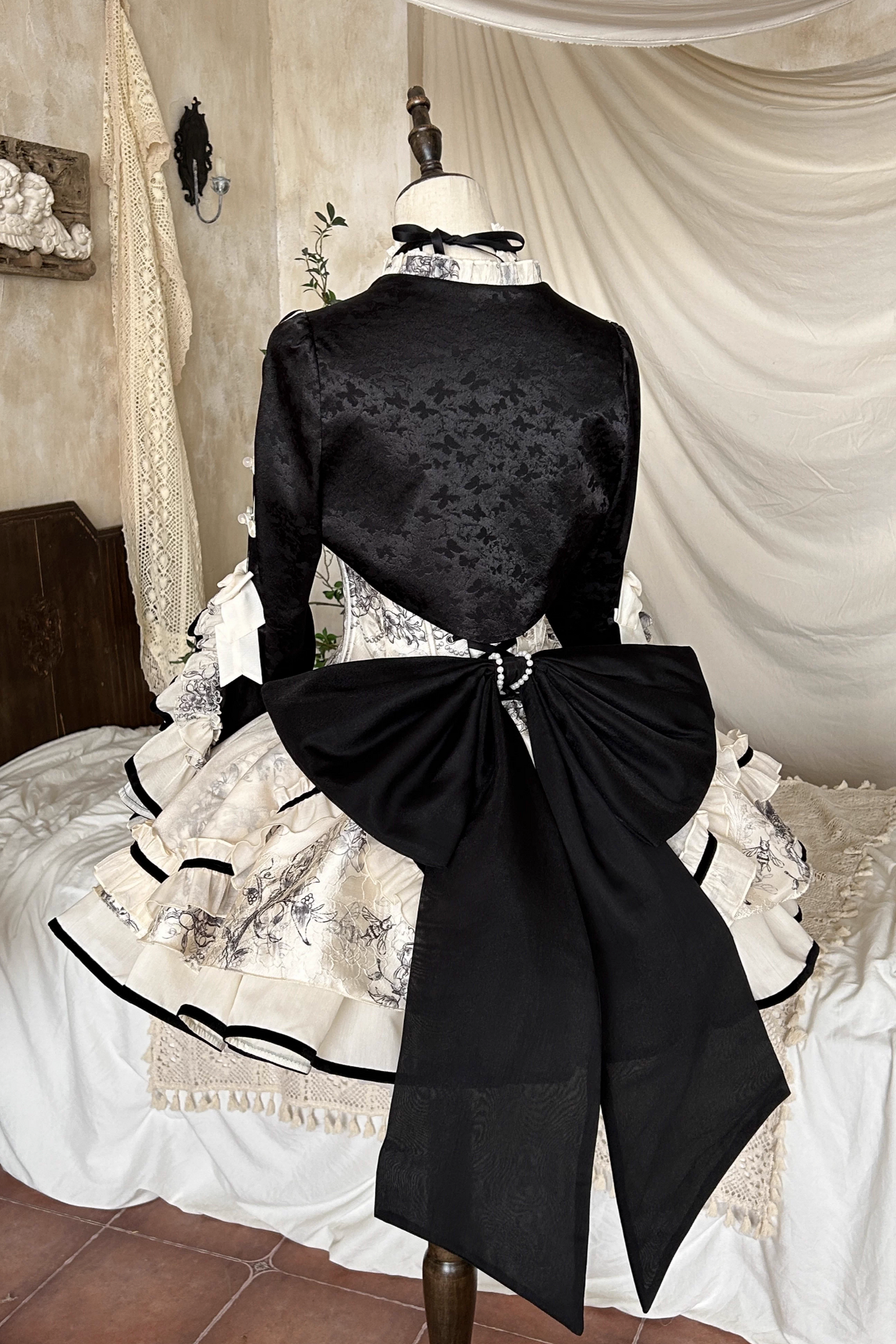 [pre-order] Brandy French Pearl Bustier Dress + Black Jacquard Jacket + Accessories